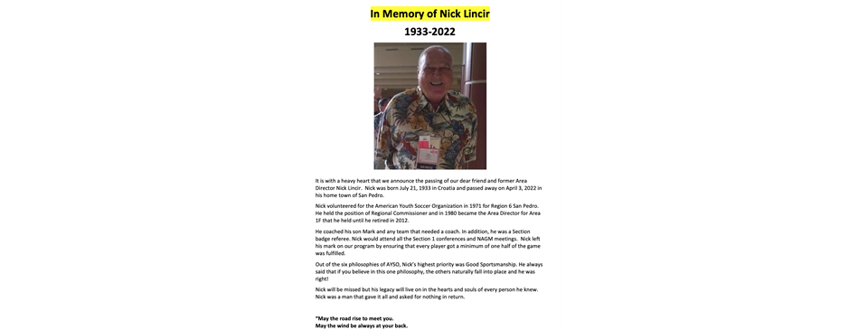 In Memory of Nick Lincir